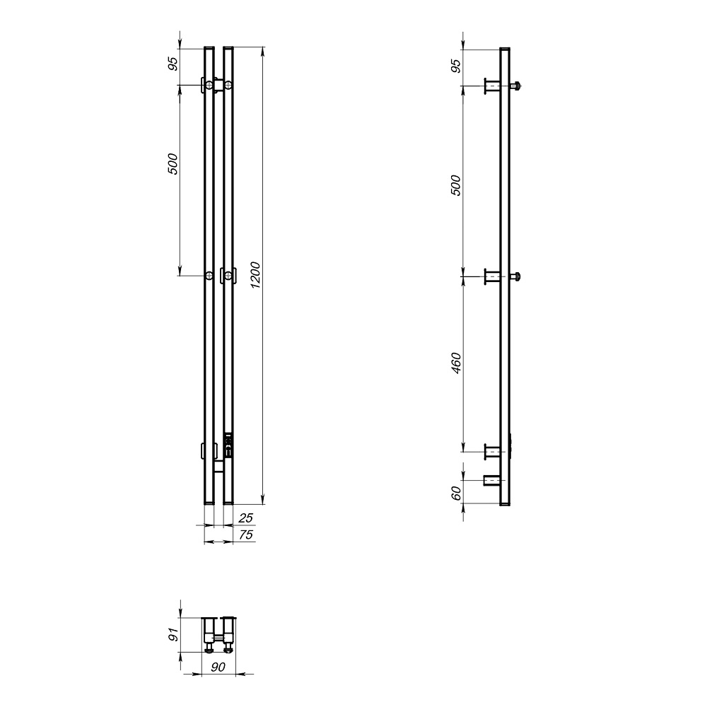 Полотенцесушитель Пэк сп Вектор кв 2 120х10 черный ВГП